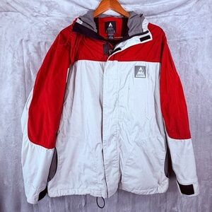 CCS Snowboard Ski Jacket Men’s Large Red Gray Hooded Waterproof Winter Coat